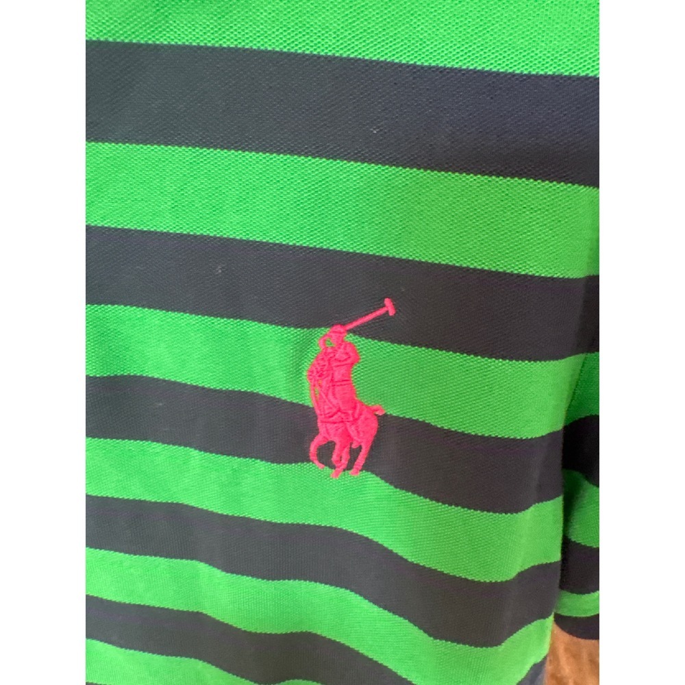 Polo Golf Ralph Lauren Men Performance Polo Blue Green‎ Striped Mesh M Pink Pony - Picture 3 of 8